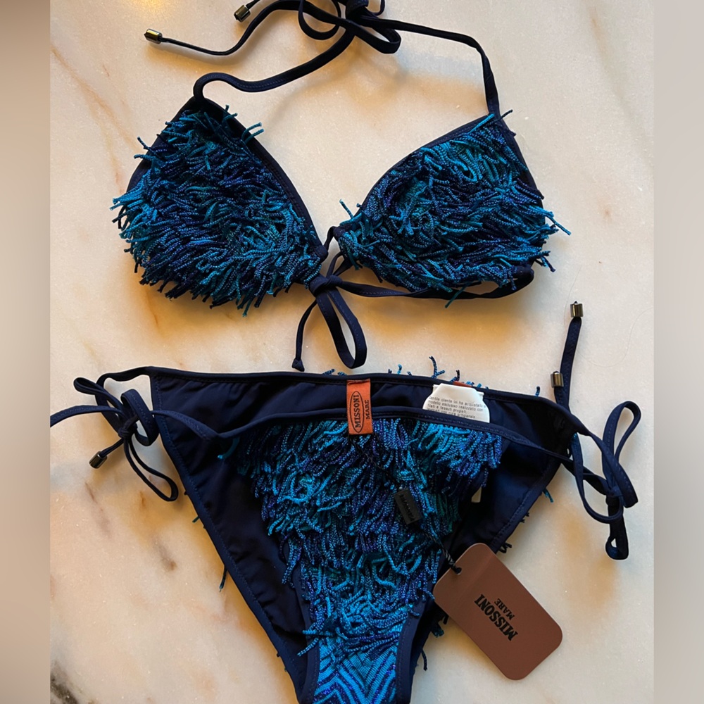 MISSONI Mare Blue Fringe Bikini NWT